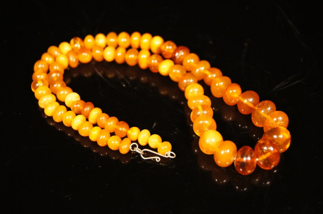 Chinese yellow Amber beads necklace ; 5  to 12 mm beads (1 of 5)
