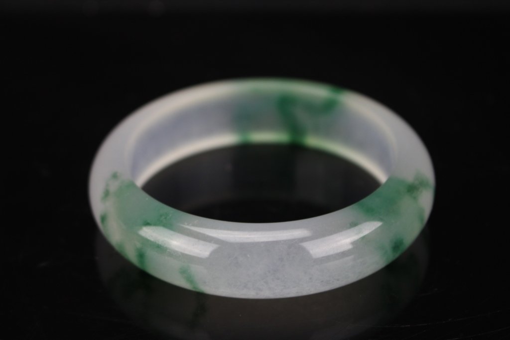 Chinese Icy multi color jade bangle ; D: 8.2 cm (1 of 3)