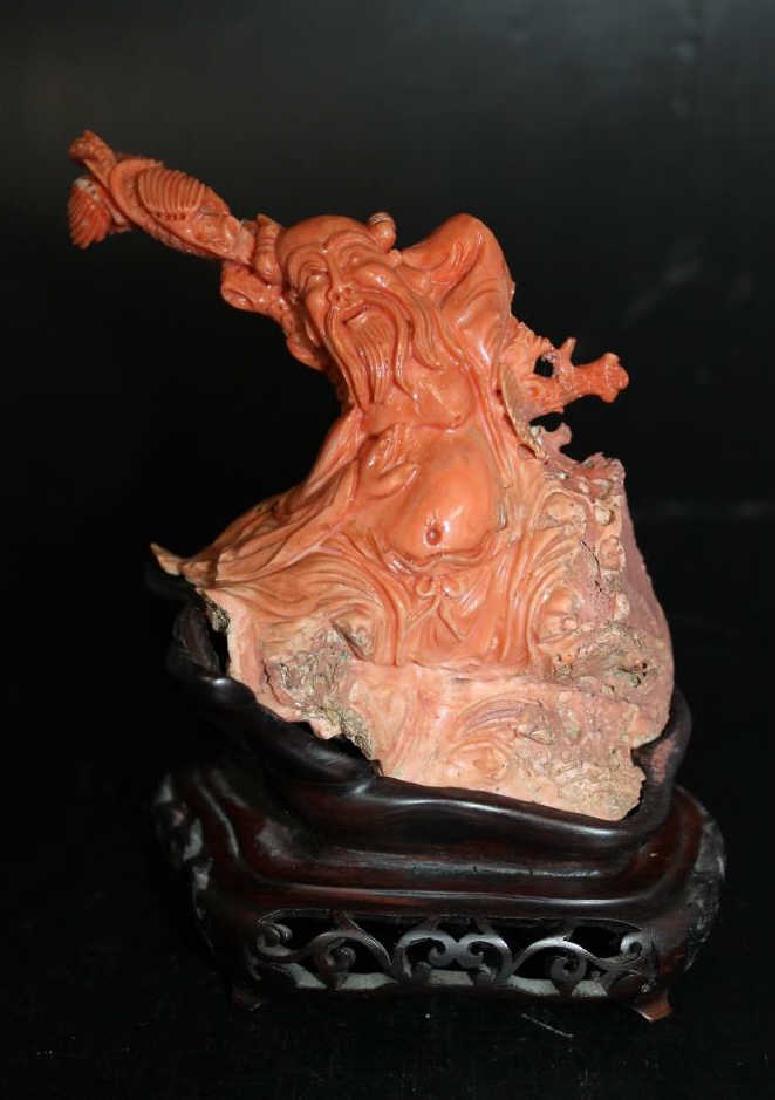 Highly Carved Red Coral Piece on Base  Size : 5.5" T (1 of 3)