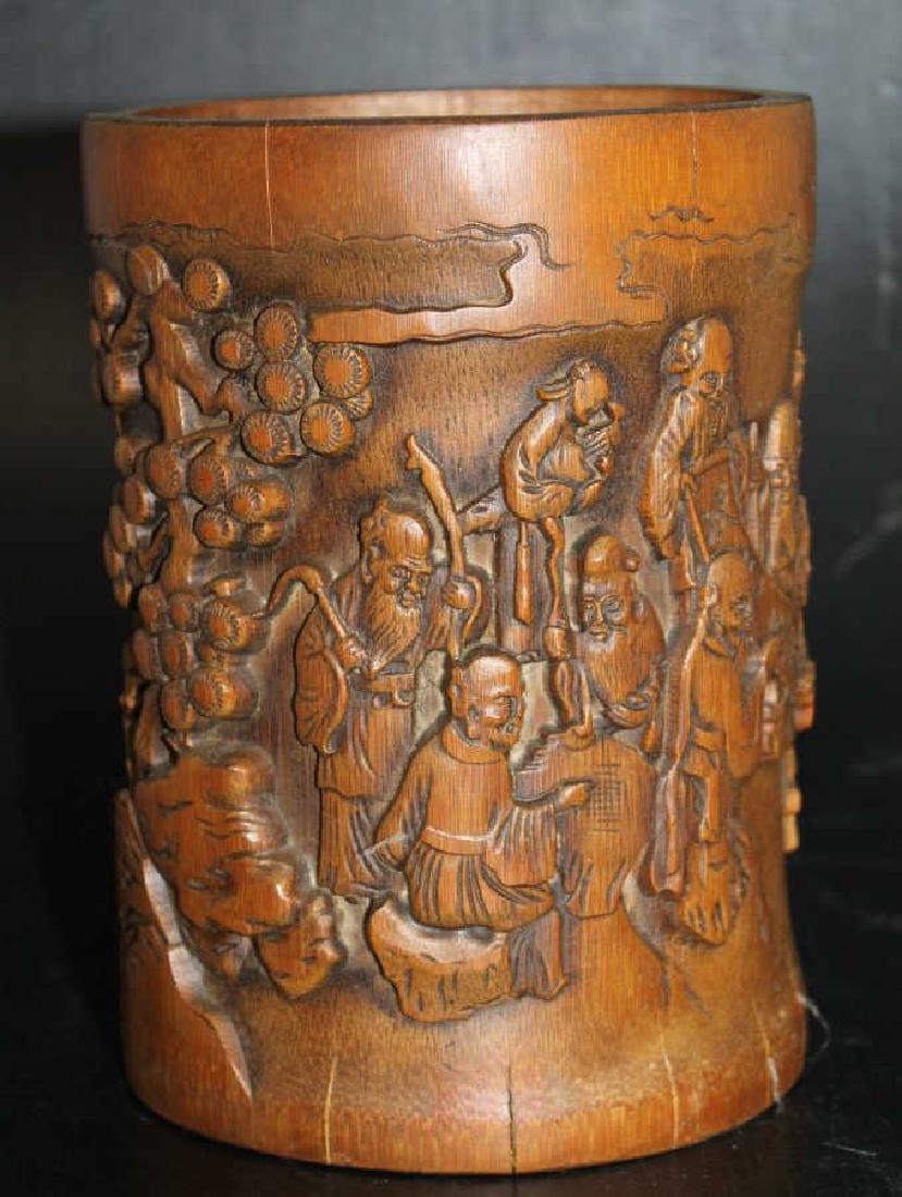 Highly Carved Chinese Bamboo Brushpot  Size : 7" T (1 of 2)