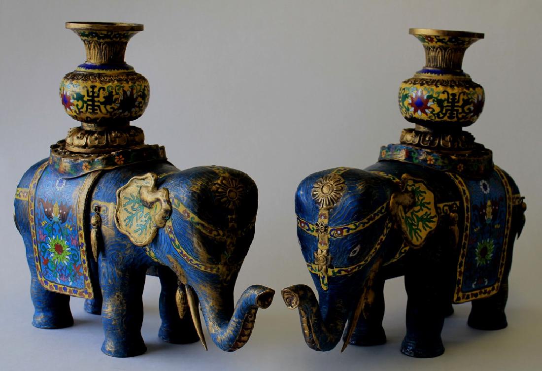Pair of Large Chinese Cloisonne Elephants (1 of 2)