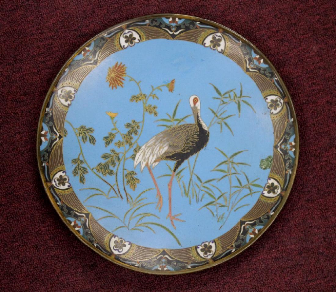 Chinese Cloisonne Plate - Crane: Chinese Cloisonne Plate - Crane Size:12"D