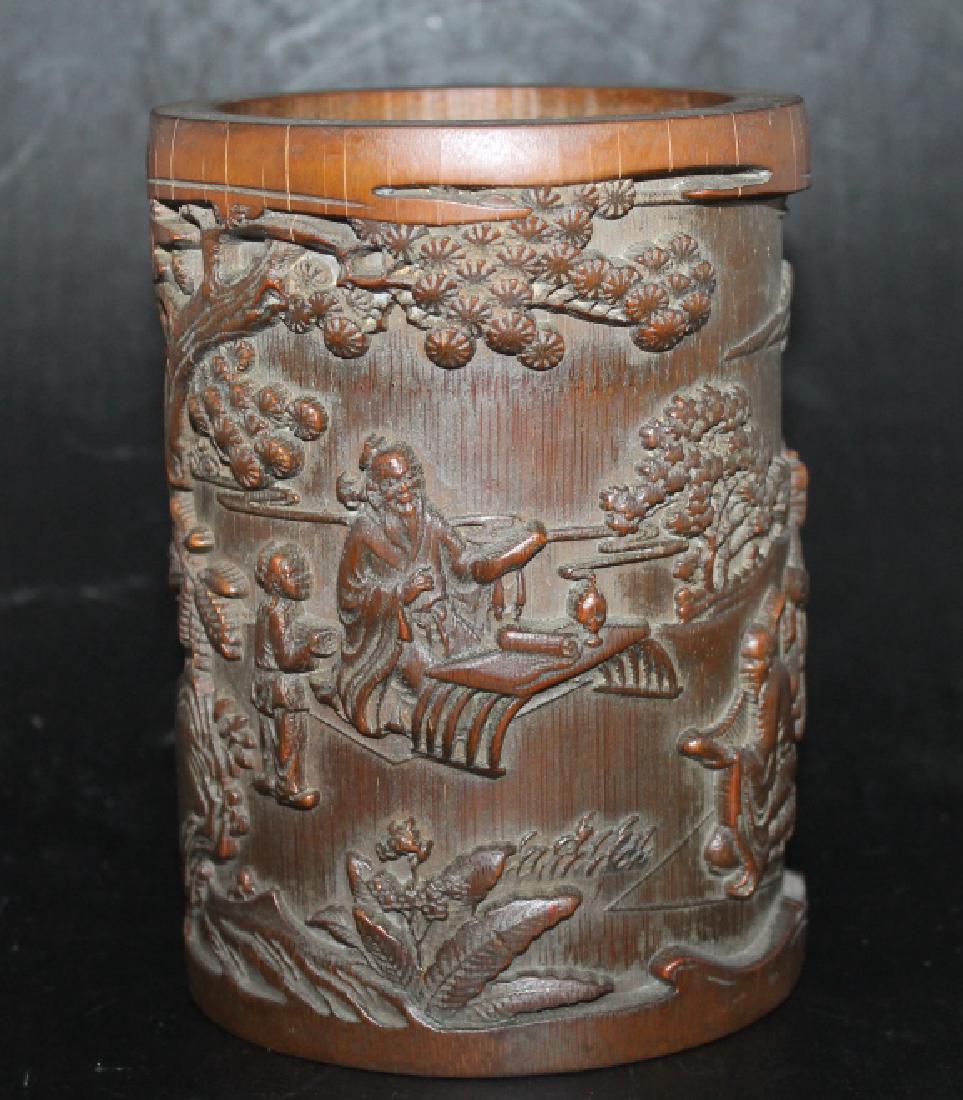 Well Carved Bamboo Brush Holder (1 of 2)