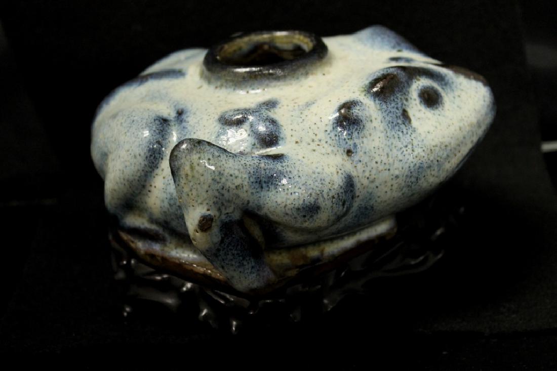 Qing Dynasty Porcelain Frog on Zitan Stand (1 of 3)