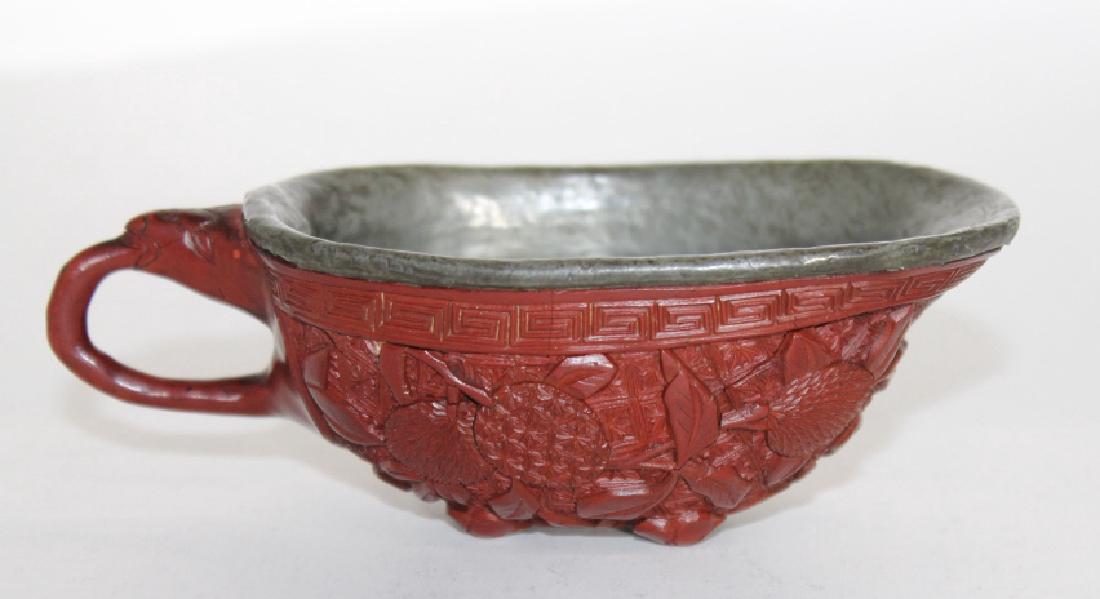 Ming Dynasty Carved Cinnibar & Silver Cup (1 of 3)