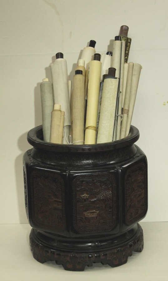 Lacquer Brush Pot W/ 20 Scroll Paintings (1 of 3)