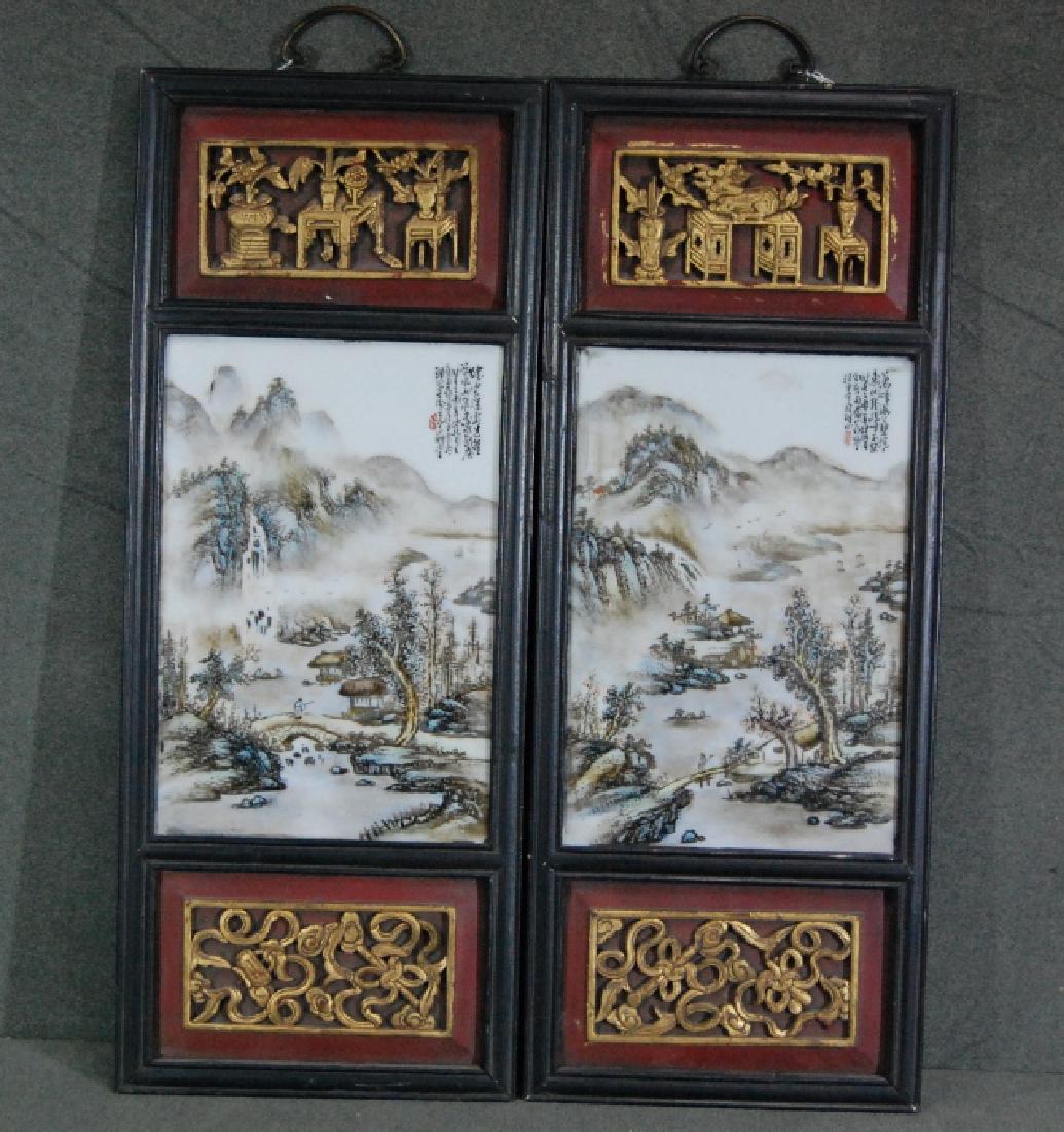 Framed Porcelain Panels - Wang Ye Ting: Size:28-1/2"H x 10-1/2"W