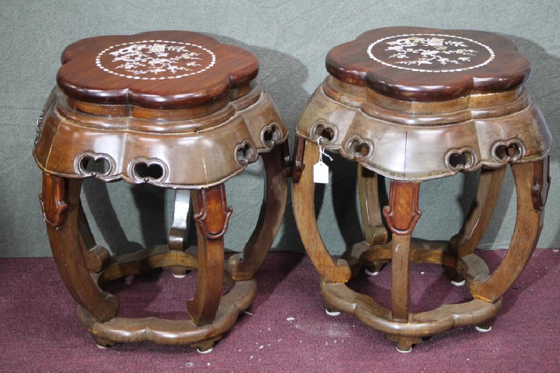 Pair of Rosewood Stools w/ Mother-of-Pearl Inlays (1 of 2)