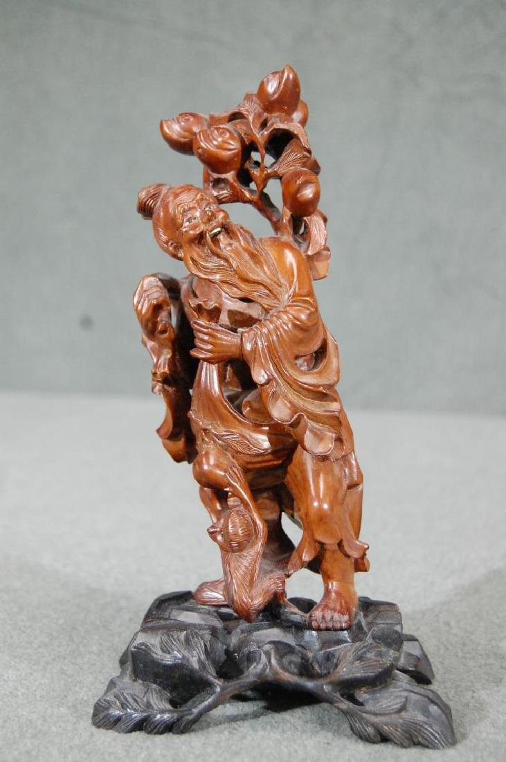 Carved Rosewood Statue- Old Man W/ Monkey (1 of 4)