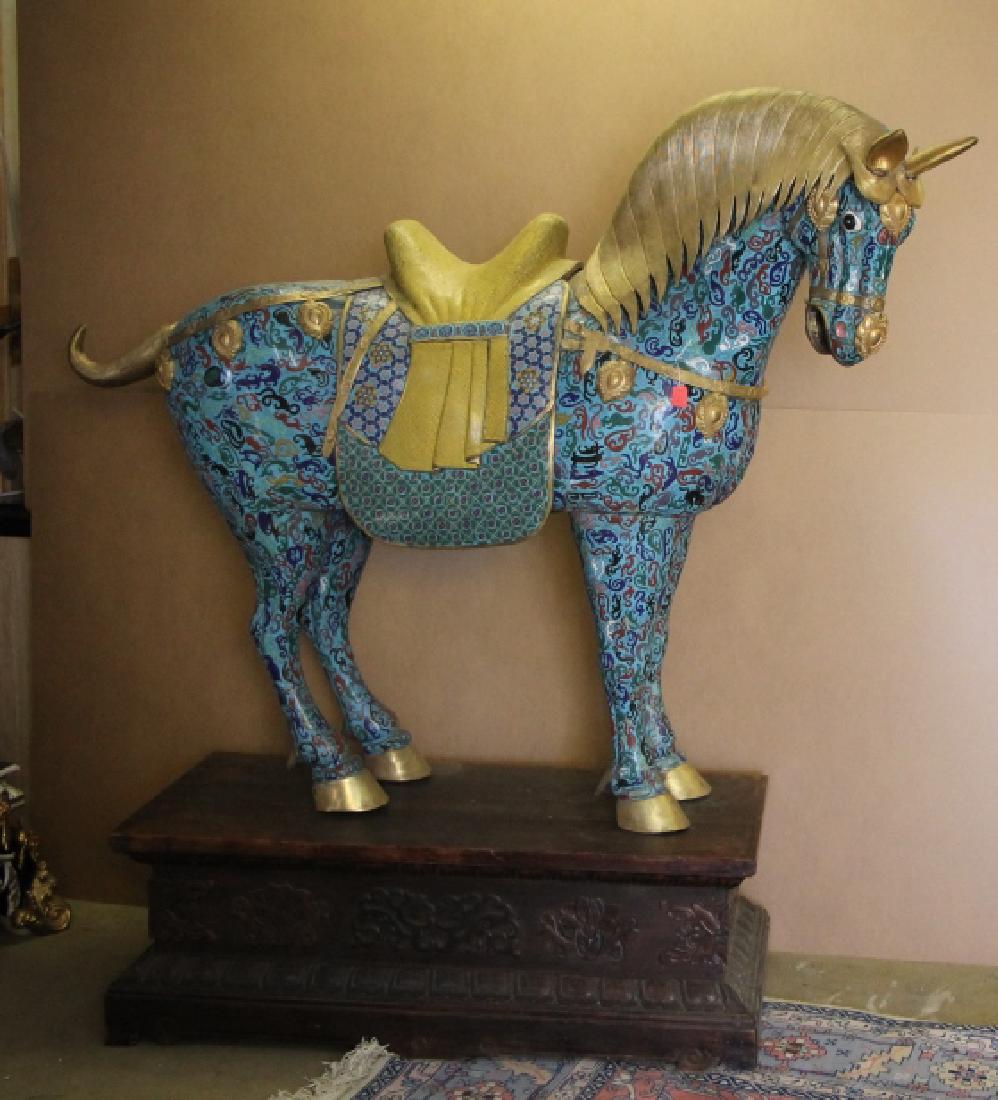 Large Cloisonne Bronze Horse W/ Wood Base (1 of 9)