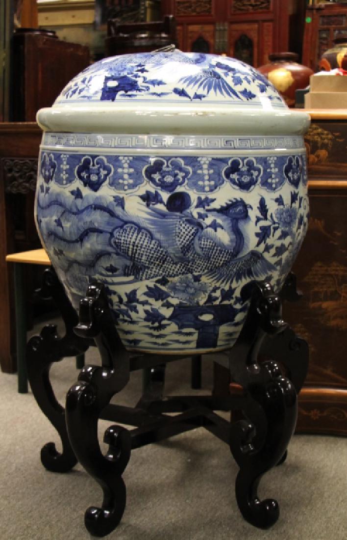 Large Chinese B&W Jar W/ Lid & Stand (1 of 5)
