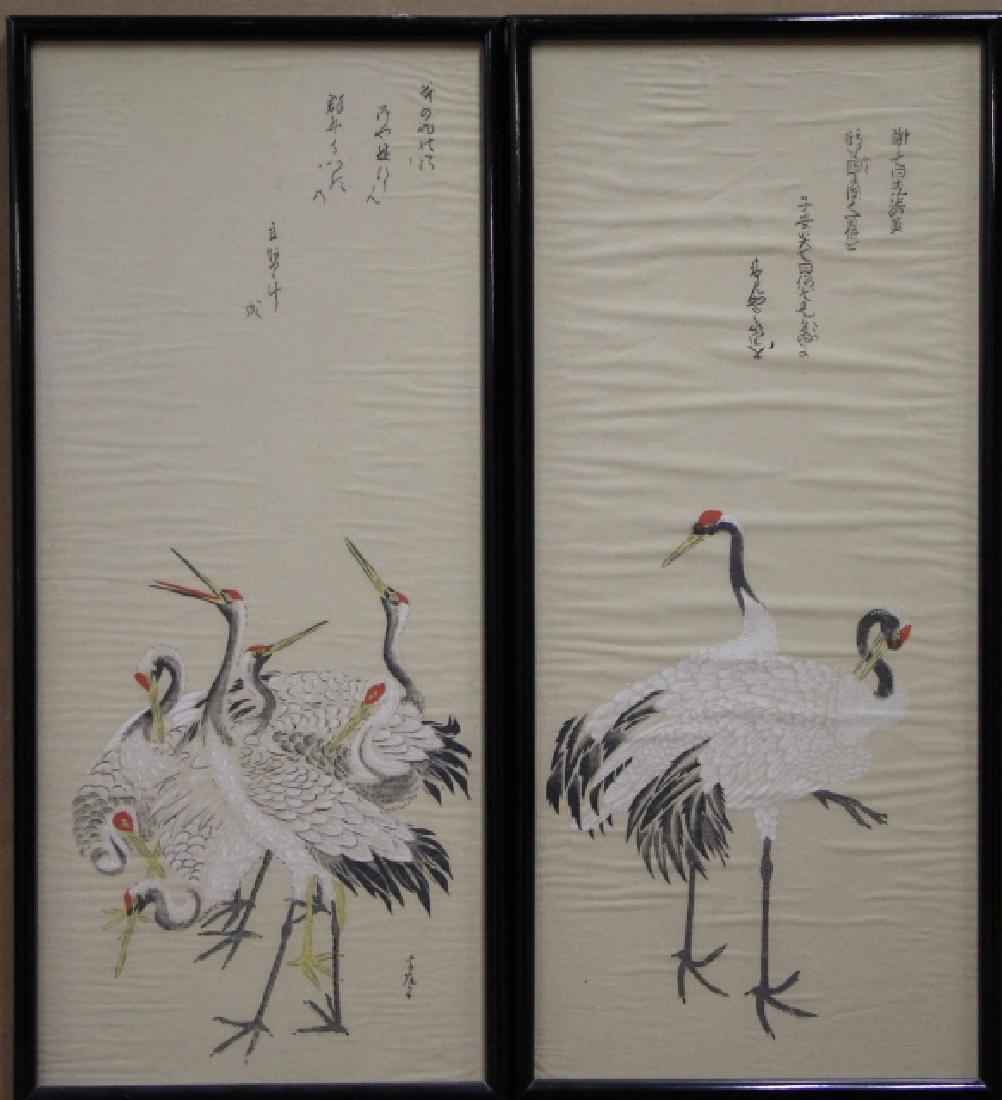 Lot of 2 Crane Embroidery Panels (1 of 3)