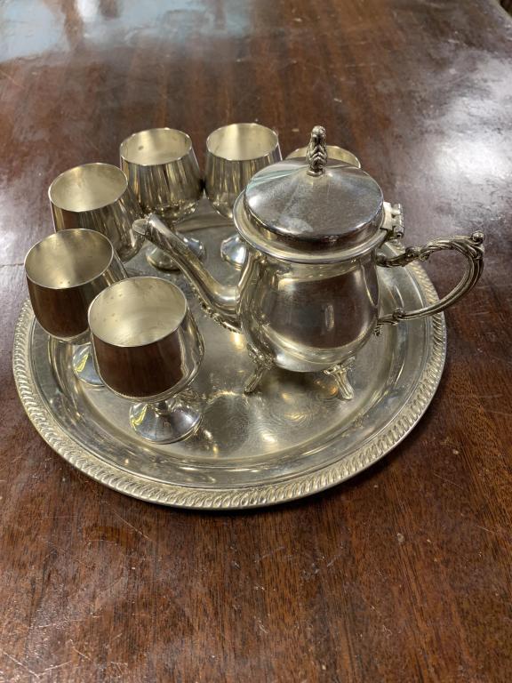 Set of Silver Tea Pot and Cups (1 of 2)
