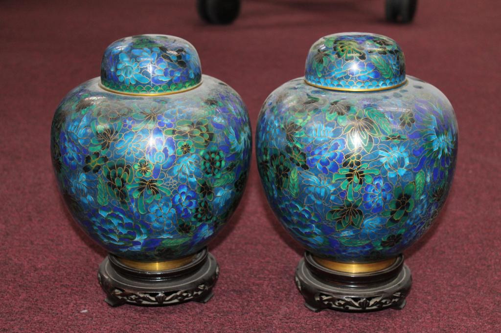 Pair of Matching Cloisonne Ginger Jars on Bases* (1 of 4)