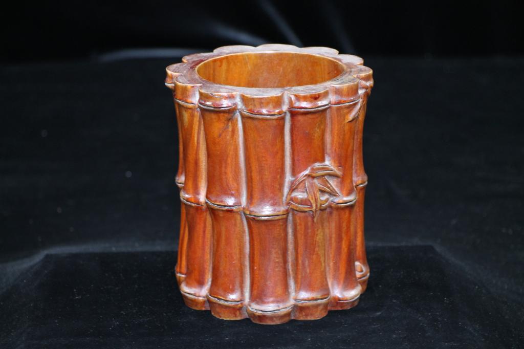 Bamboo Shape Wood Pen Holder: Size: 6" x 7"