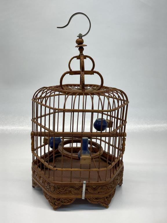 Artisan Crafted Carved Bamboo Birdcage (1 of 3)