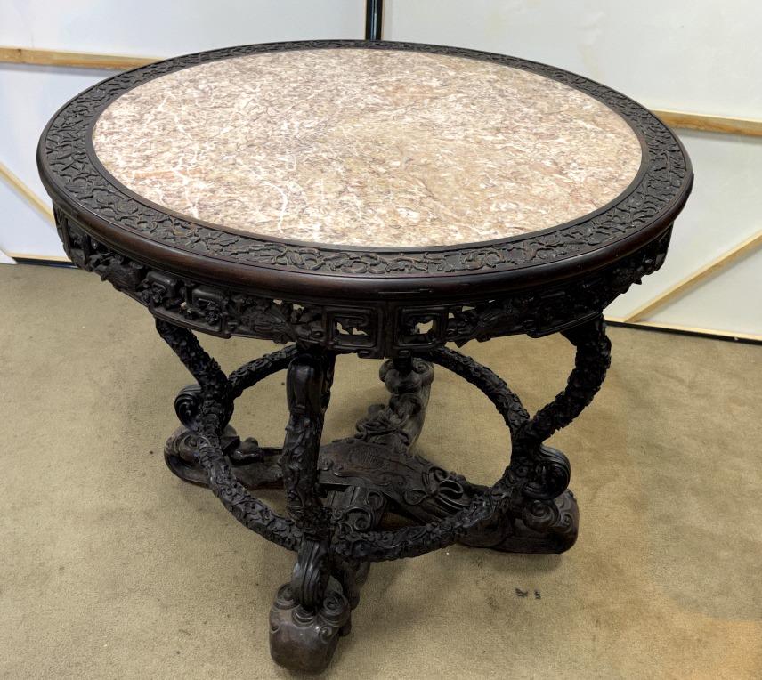 A Qing Century Marble Inlaid Rosewood Side Table (1 of 4)