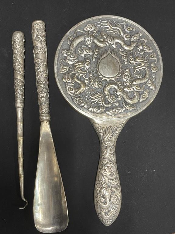 Antique Silver Mirror And Other Two Pieces (1 of 2)