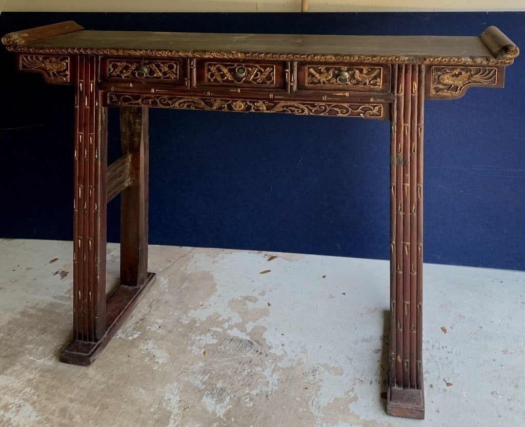 Wood Table: Size: H 48" x L 55" *All property is sold "AS IS". Neither Houston Antique Auction, nor the seller makes any warranty or representation with respect to the property, and they shall not be responsible 
