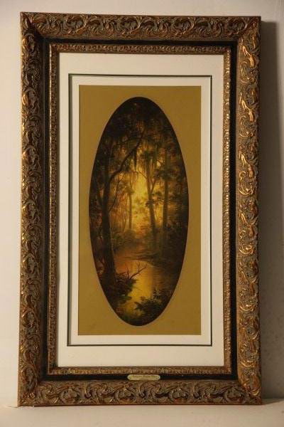 Windberg tree - Limited Edition Print: A print , "Nature's Inner Glow" hand signed and numbered #265/1000of a natural scene with many trees in a swamp; the framed print includes a seal reading 'Windberg 74' and has an Affidavit of Limited