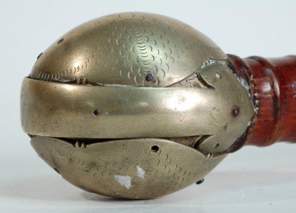 A Chinese Bamboo Opium Pipe: An Chinese bamboo opium pipe with white copper head and mouth. Qing Dynasty . Size: 20" X 2". Starting Bid: 50