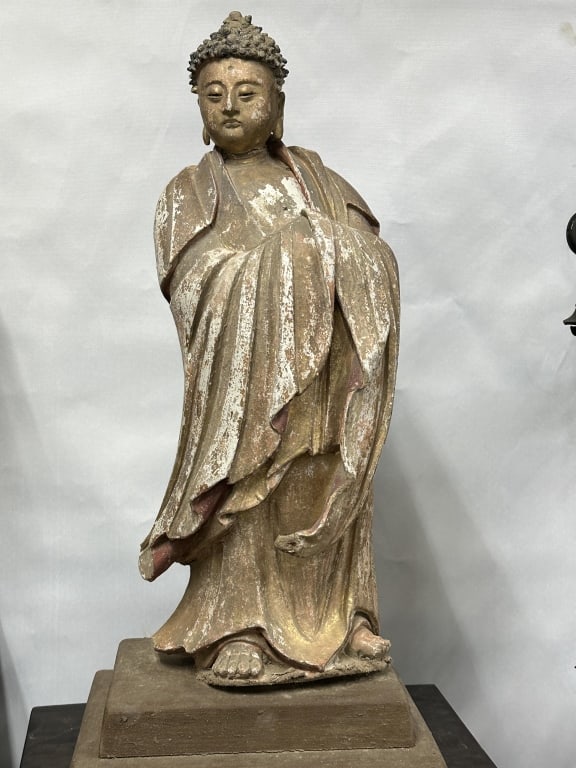 Antique Chinese Pottery Carved and Colored Buddha (1 of 6)