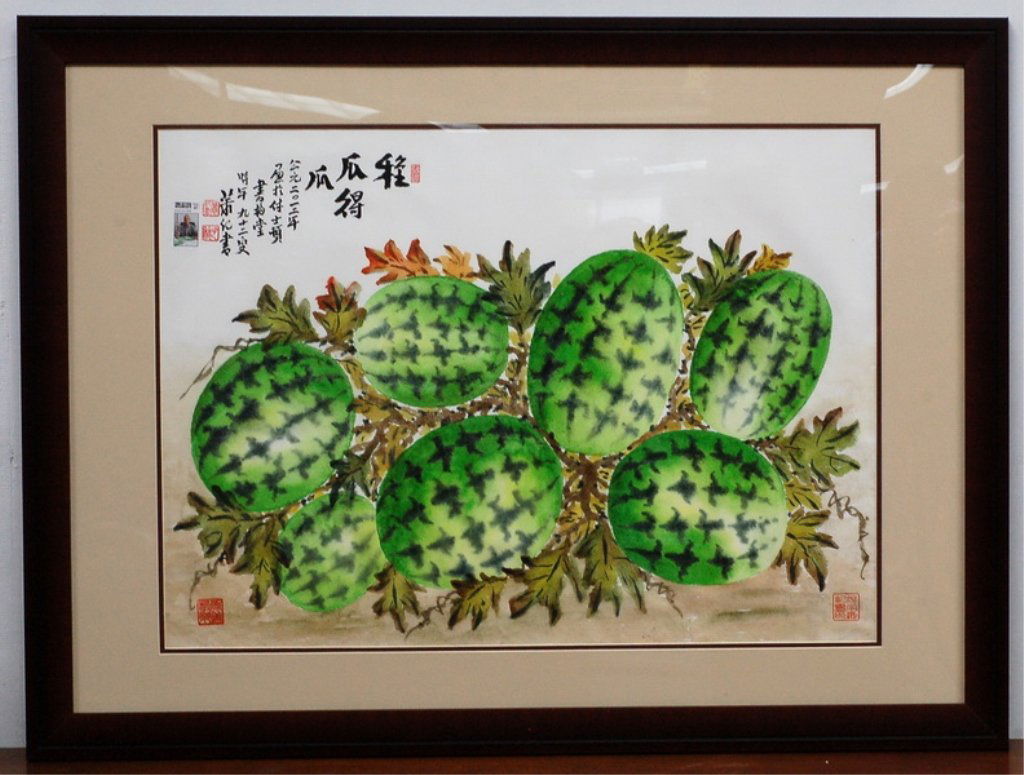 Modern Chinese Painting - Watermelons: Xiao Jishu (Xiao JuShu is a contemporary Chinese painter widely recognized in Taiwan as well as Houston Chinese community. He was the student of famous Chinese painter Huang Junbi, and he has painted