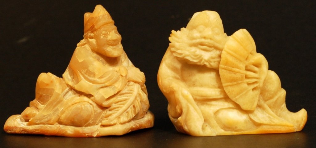 Set of Two Carved Shoushan Stone Ornamental Piece: Set of two Carved Shoushan Stone Ornamental Piece--figure form. Size: 2 1/4'' H . 2 1/4'' W Starting Bid: 150