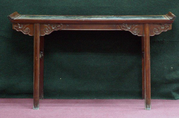 Hongmu Altar Table with Gold Painted Lacquer Top: Hongmu Altar Table with Gold Painted Lacquer Top. Some wear and loss to the top. From the estate of private collector , Houston, Tx. Size: L16" W60" H34" Starting Bid: 300