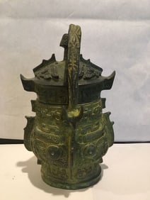Chinese Bronze Carved Wine Pitcher