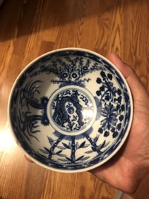 blue and white bowl