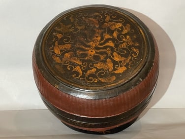 A Chinese Lacquered Wood Round Box