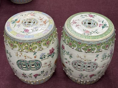 Pair of Antique Chinese Porcelain Glazed Stools