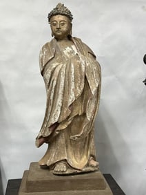 Antique Chinese Pottery Carved and Colored Buddha