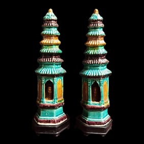 Ming Dynasty Pair Sancai Porcelain Pagodas