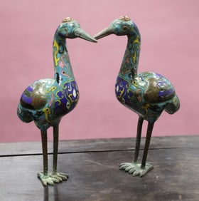 Pair of Cloisonné Cranes