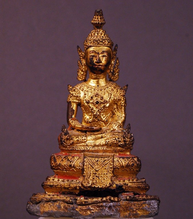 19th C. Tibetan Gilt Seating Buddha: 19th C. Tibetan Gilt Seating Buddha SIZE: H6" W3 3/4" Starting Bid: 50.00
