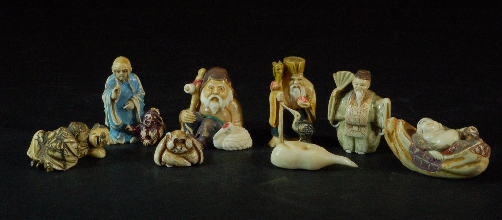 Grouping of Old Japanese Netsukes: Size: 2 1/4"" Starting Bid: 300