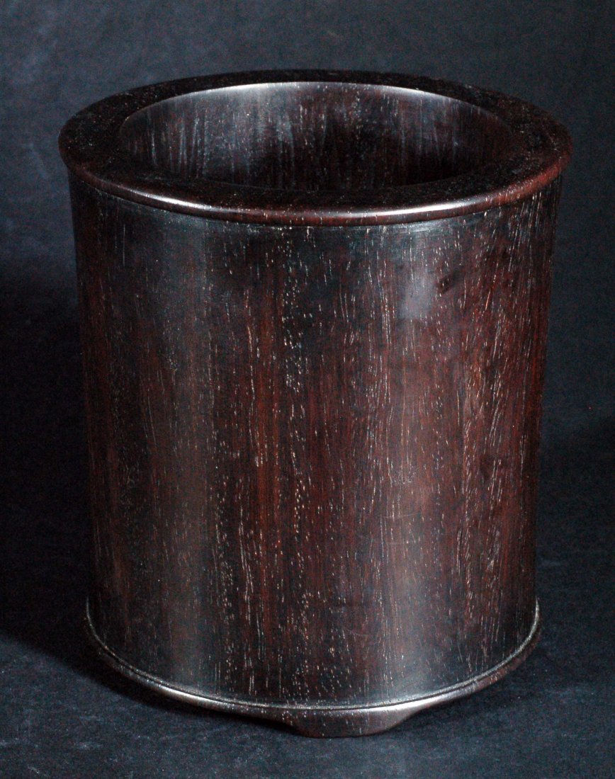 Chinese Old Zitan Wood Pen Holder: Size:H:6" D:5" Starting Bid: 125