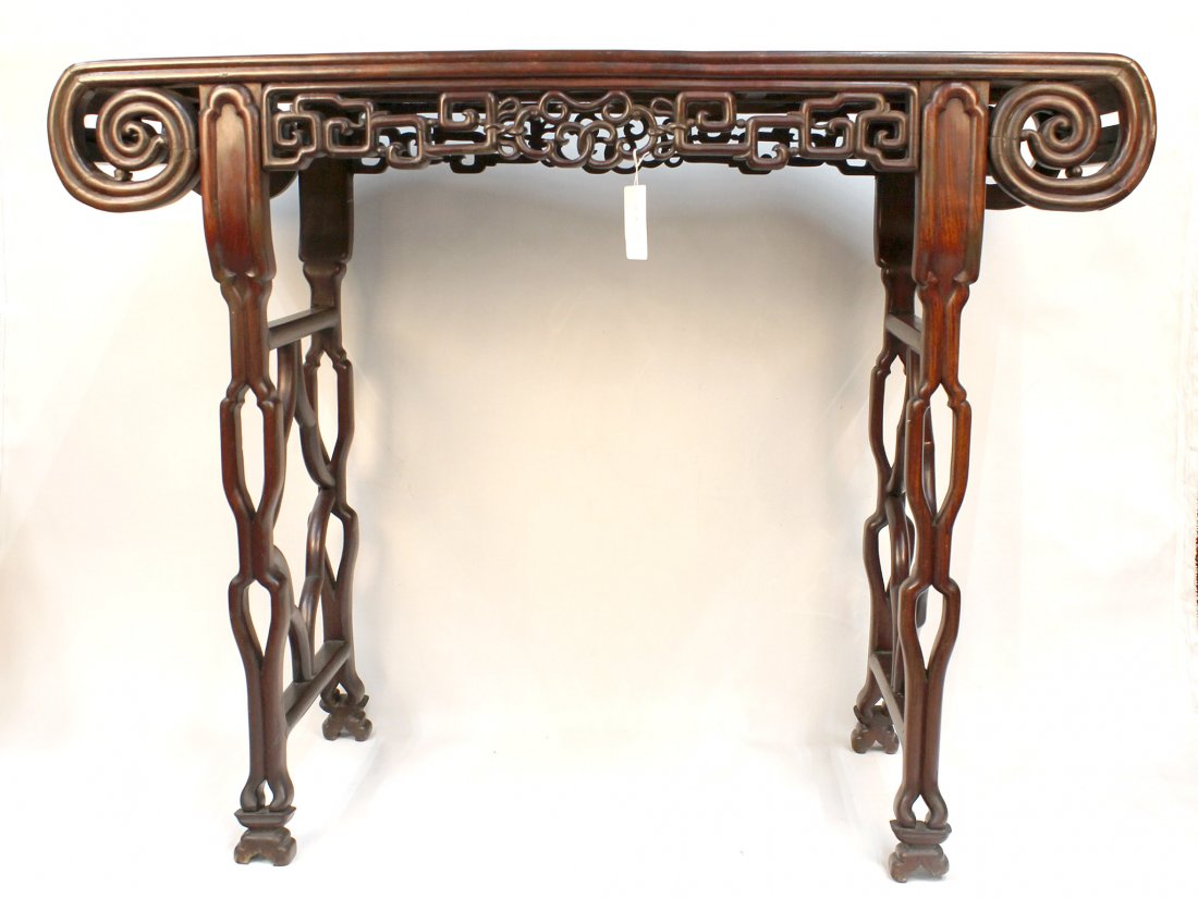 Old Chinese Hardwood Altar Table: Highly Carved. Size:31"x34"x15" Starting Bid: 400