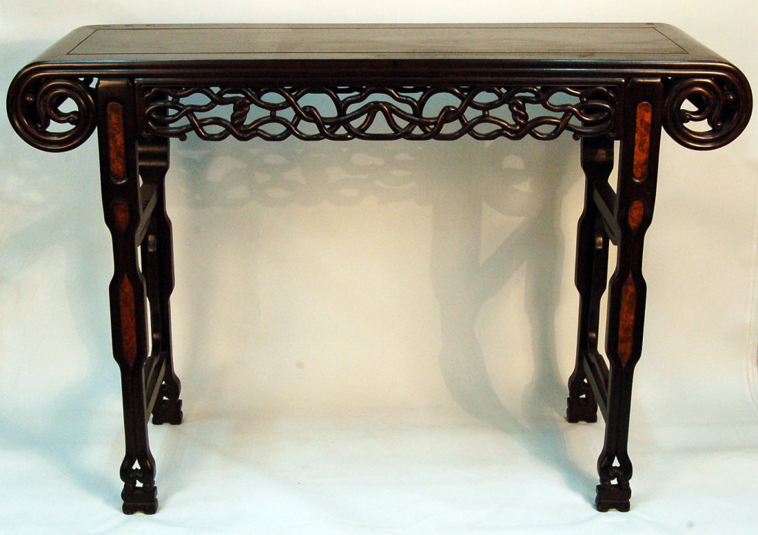 Chinese Hardwood Altar Table: Highly Carved. Size:W:49" H:34" Condition: Starting Bid: 800