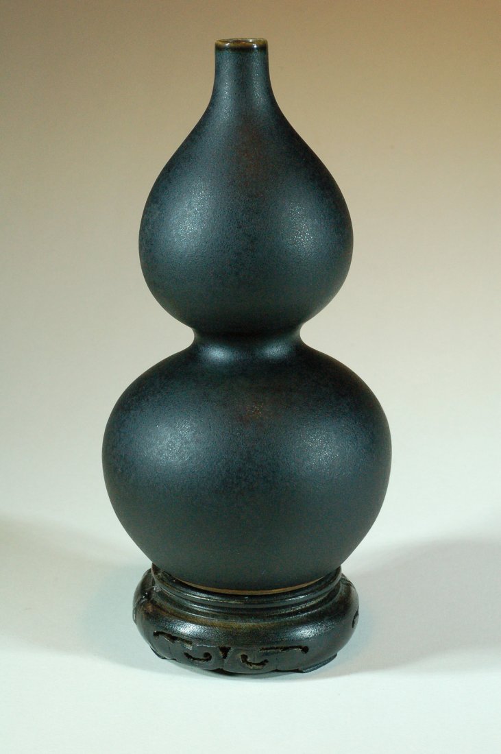 Antique Chinese Black Glazed Gourd Shaped Vase