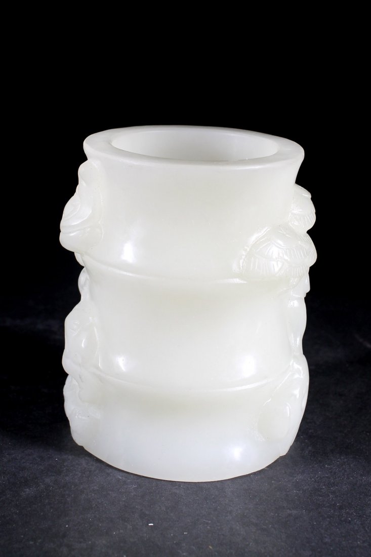 Finely Carved White Stone Pen Holder: Size:D:4" H:5 3/4" Starting Bid: 150