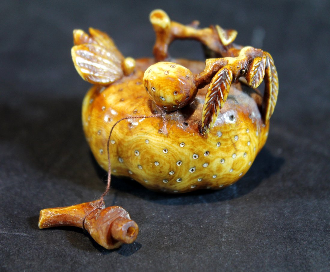 Japanese Netsuke: Old Highly Carved Ivory Small Pot Size:- Starting Bid: 20