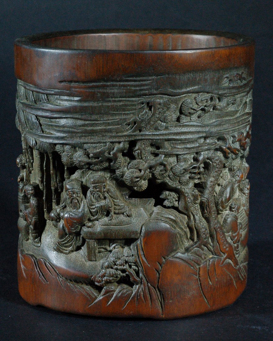 Highly Carved Bamboo Pen Holder: Size:H6" Starting Bid: 150