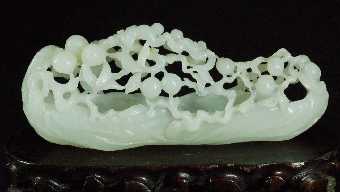White Jade Brushwasher - Qing Dynasty: Boat-shaped White Jade Brush Washer of Qing Dynasty Size:8 1/2" X 3 1/2" X2" Starting Bid: 3000