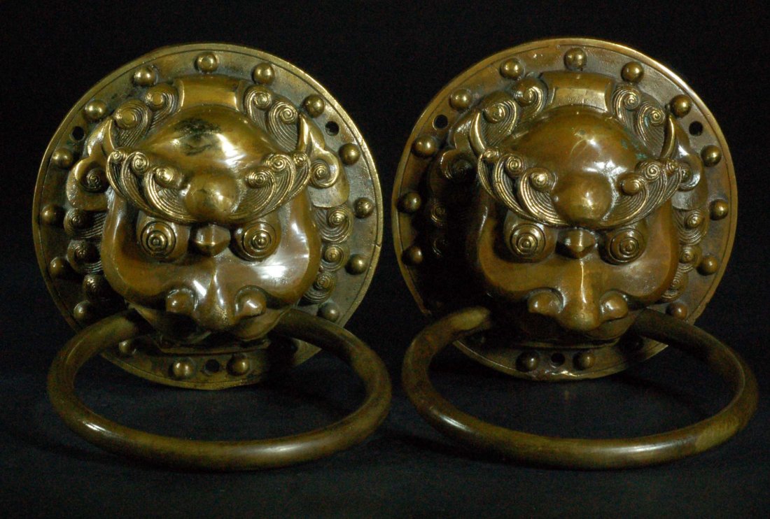 Pair of Bronze Fu Lion Door Pulls: Size:L:9" Starting Bid: 100
