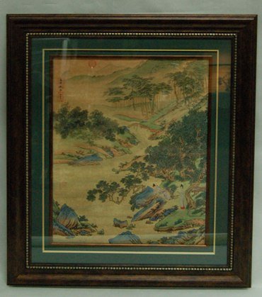 Old Chinese Framed Painting - Lovers at Riverbank: Signed Chou Yin with many seals. Size:35*40" Starting Bid: 200