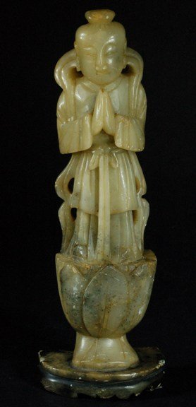Carved Soapstone - Boy on Lotus Leaf: Size:H:19", W:3" Starting Bid: 100
