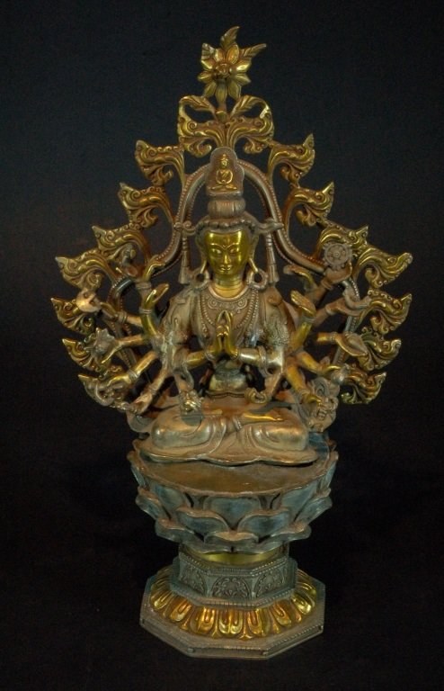 Detailed Middle Eastern Brass Buddha: 13" T